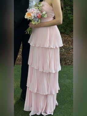 Lulu's Blush Pink Strapless Tiered Chiffon Wedding Dress